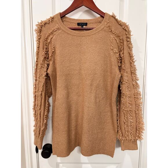 1.State Fringe Sleeve Clay Crew Neck Sweater Size Small - Picture 3 of 7